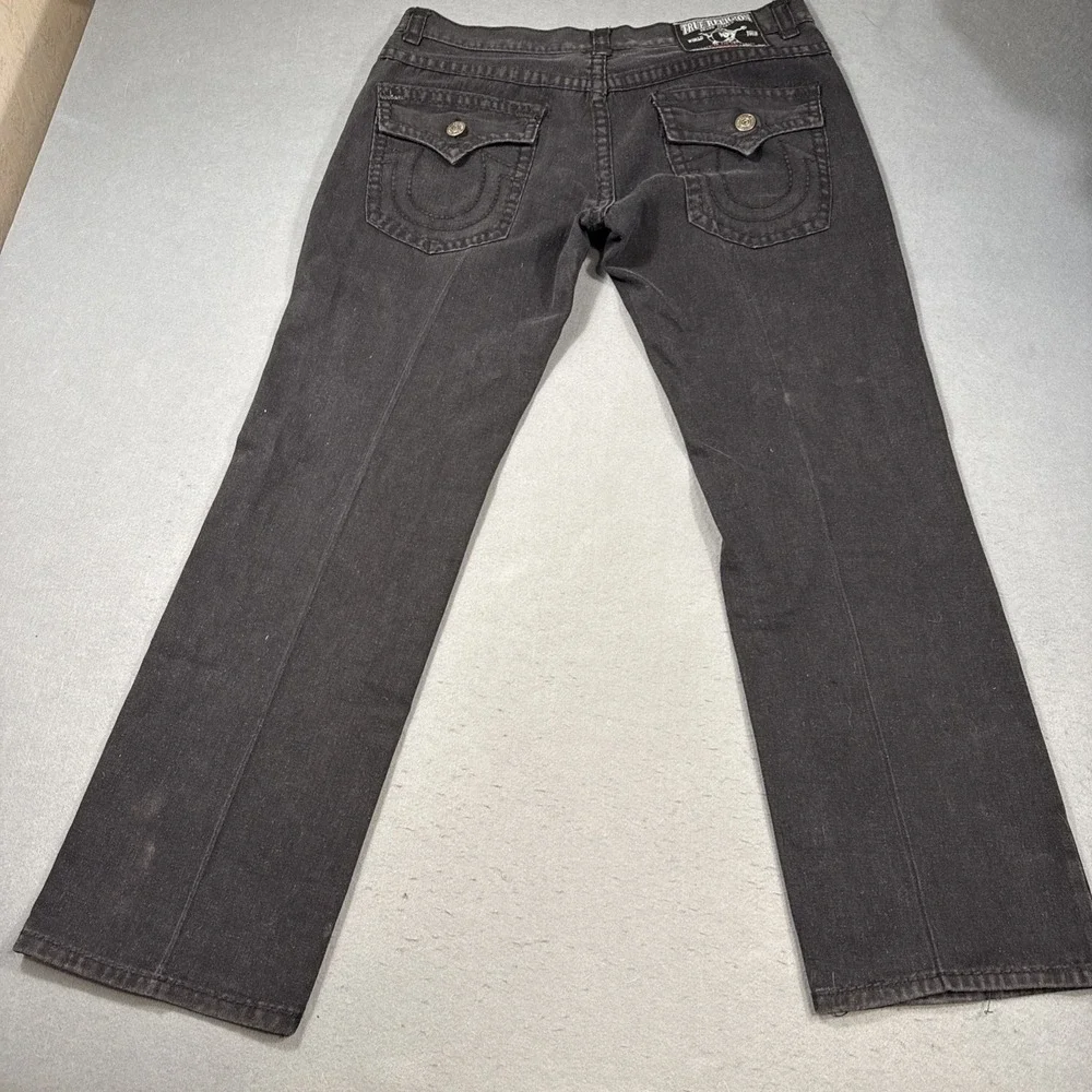 JEANS STRAIGHT True Religion Ricky  Mens 40x30 Relaxed  Black Flap Pockets Denim